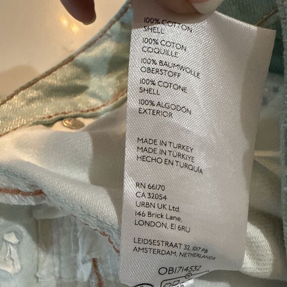 Free People Lap of Luxury Barrel Cargo Jeans Aqua Marine Metallic Size 27 NWOT - Picture 14 of 14